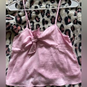 Pink tie front cami top